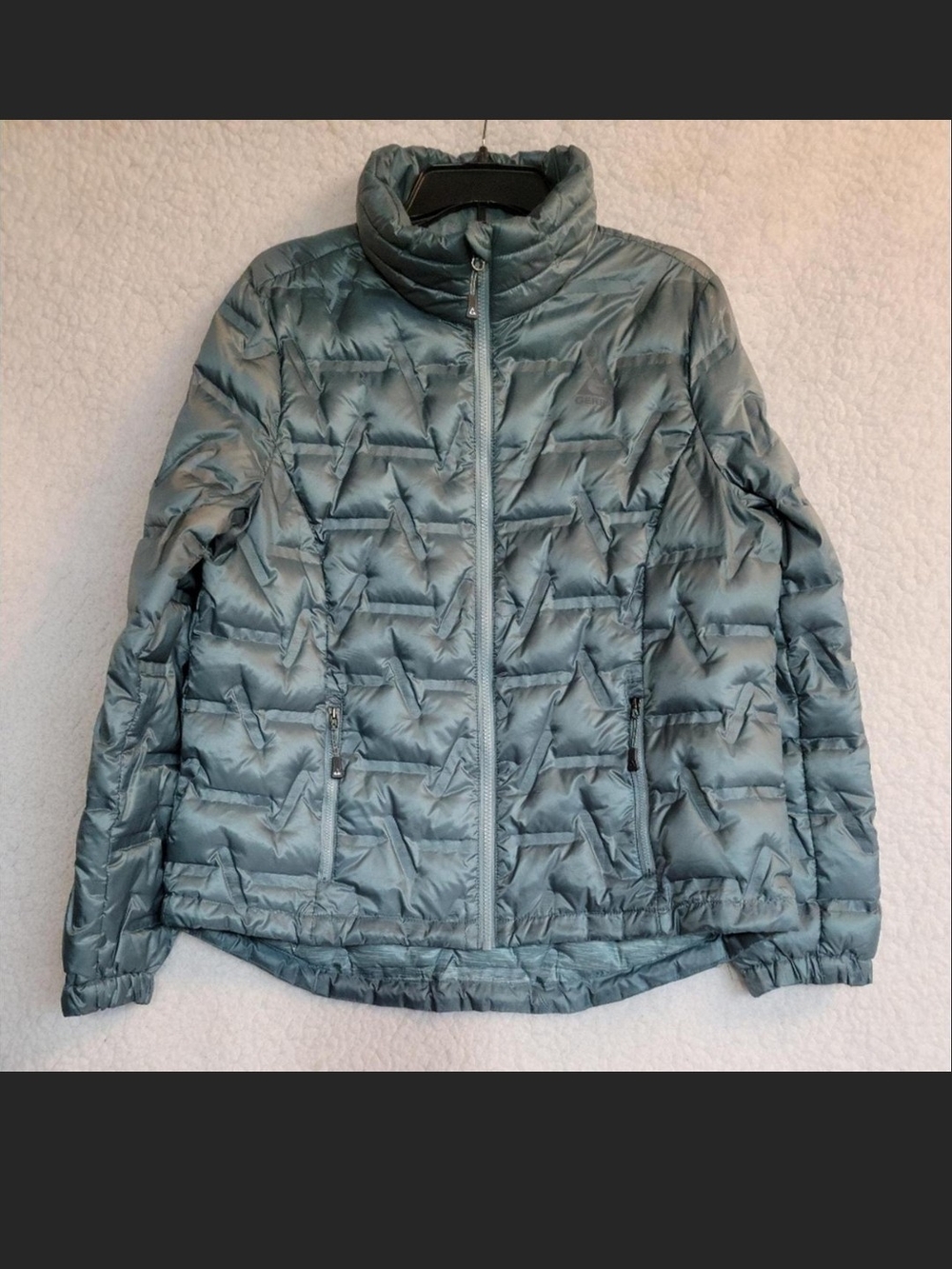 Gerry Ladies High Neck Geometric Lattice Quilted Puffer Jacket Sage Sz-L NWOT